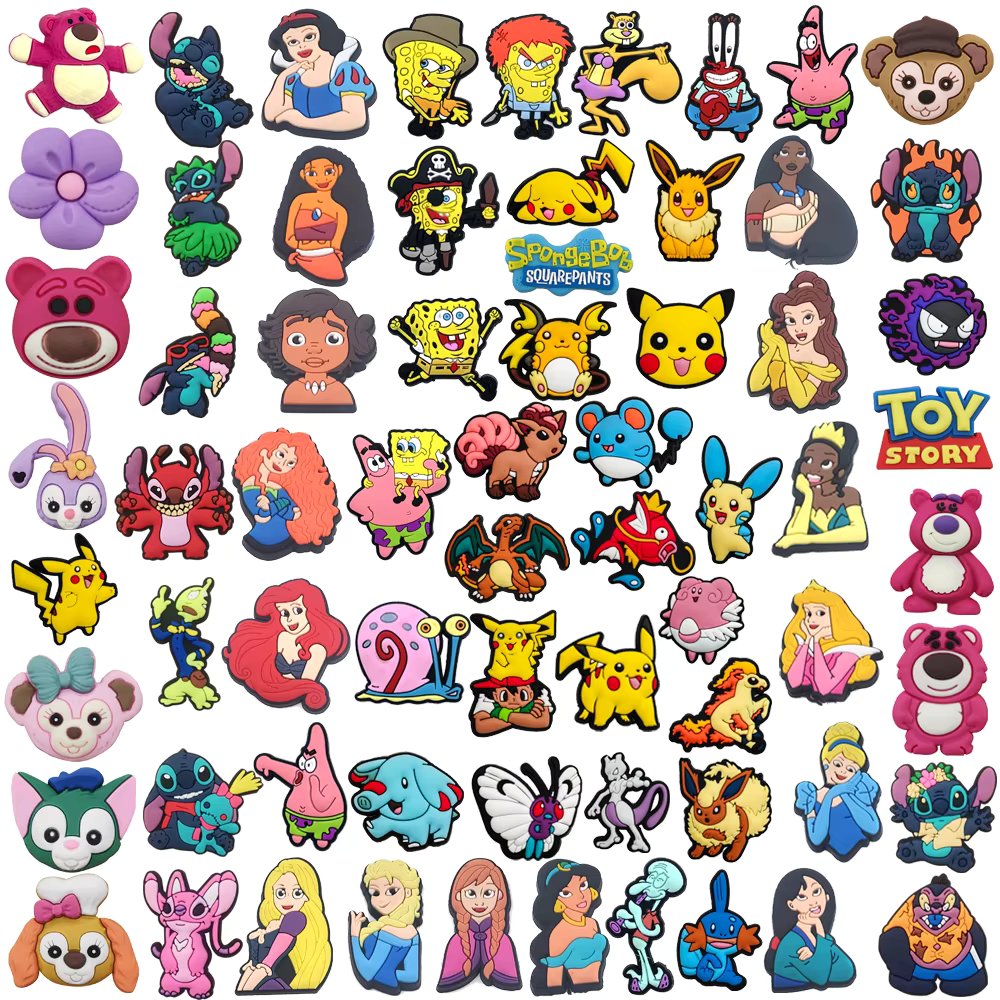 MINISO 68Pcs/Set Pokémon Shoe Charms DIY Disney Stitch Strawberry Bear Shoe Buckle Accessories PVC Shoe Decorations Girl Kids