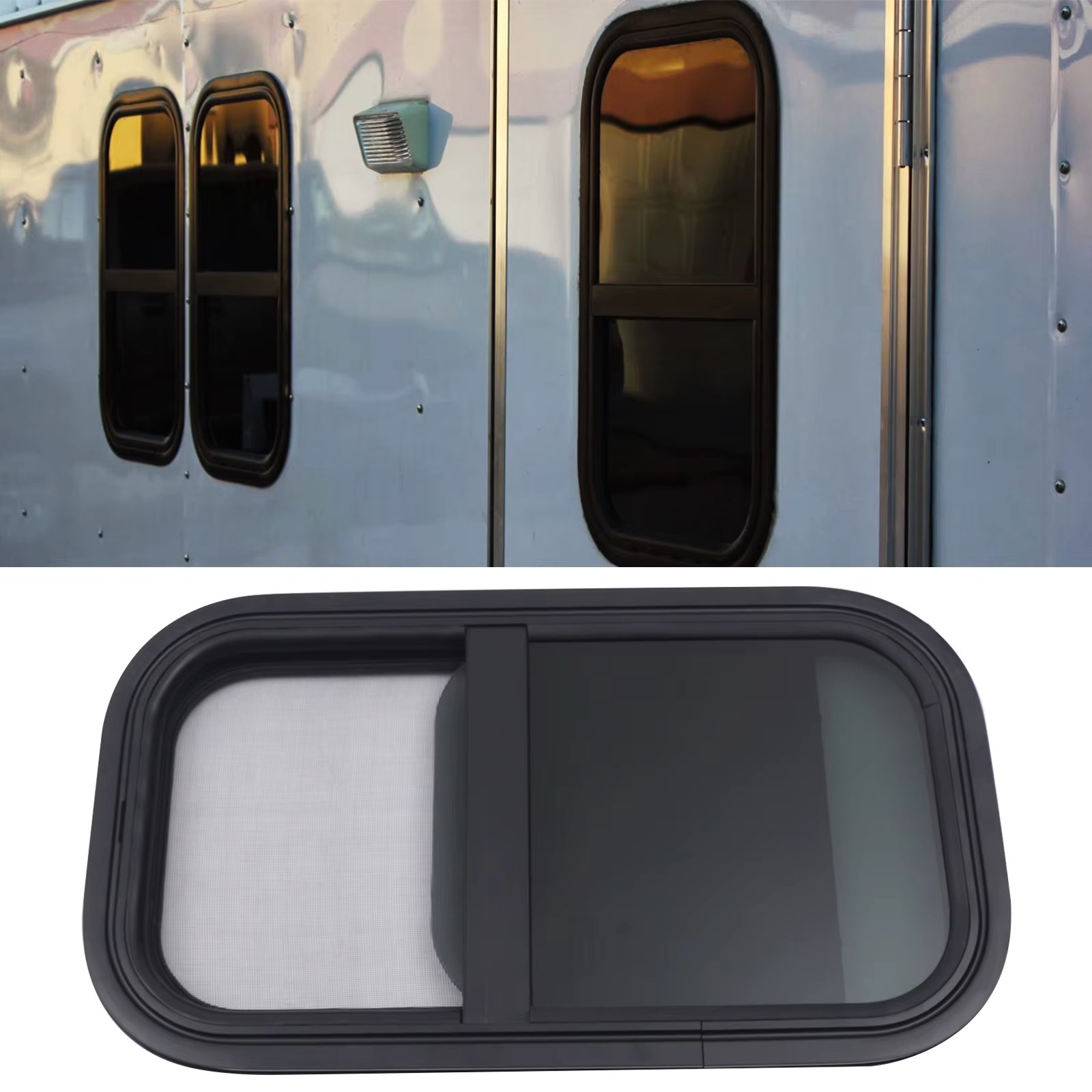 12” x 22” Aluminum Alloy Outer Frame Vertical Sliding Windows W/ Insect-proof Mesh for RV Camper Rip-Up Cargo Vertical Trailer