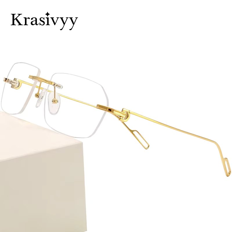 Krasivyy Pure Titanium Rimless Glasses Frames Men Square Luxury Brand Designer Eyeglasses Women New High Quality Optical Eyewear
