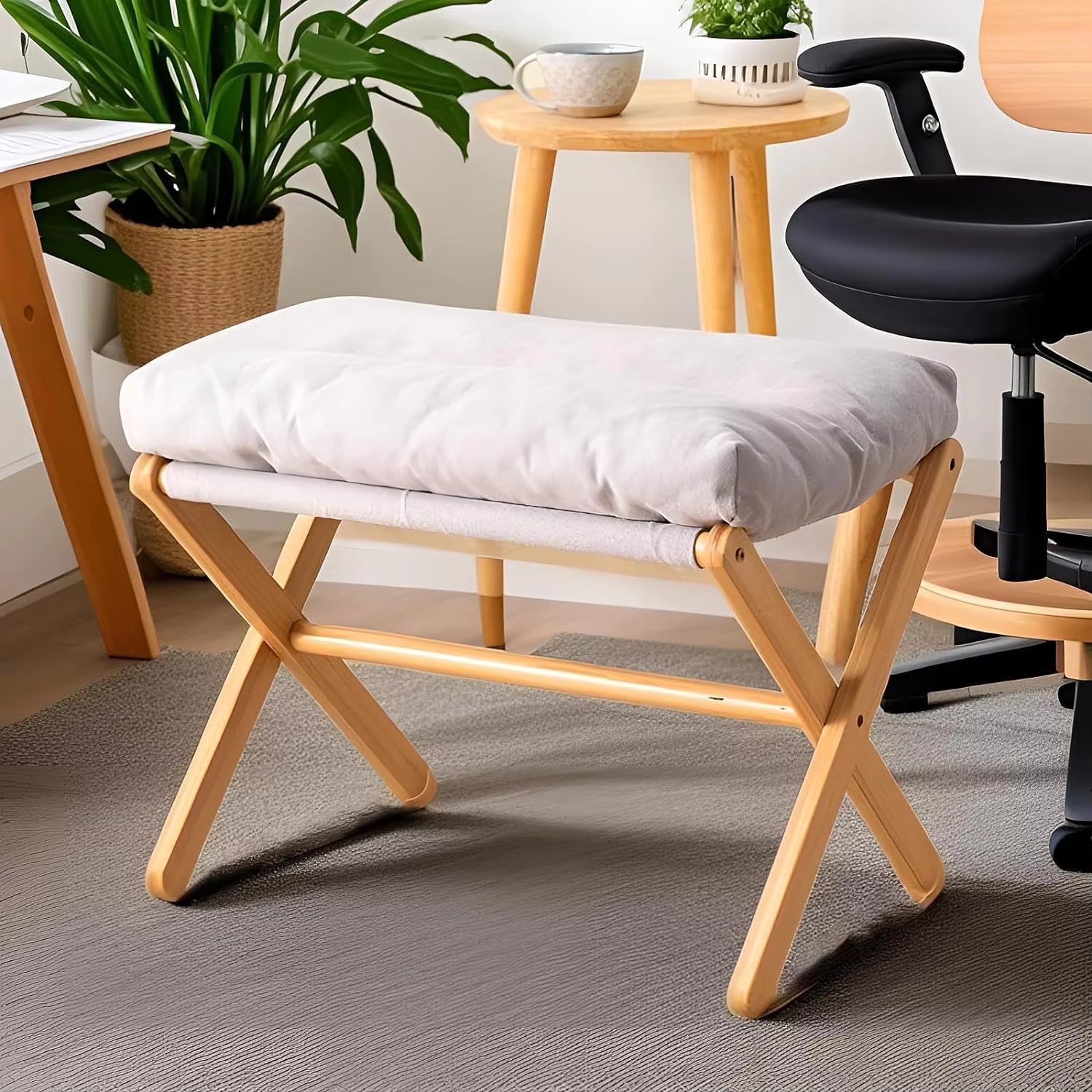 Folding Footrest Stool Home Furniture Portable Supple Footstool Cotton Linen Delicate And Skin-Friendly Shoe Changing Stool