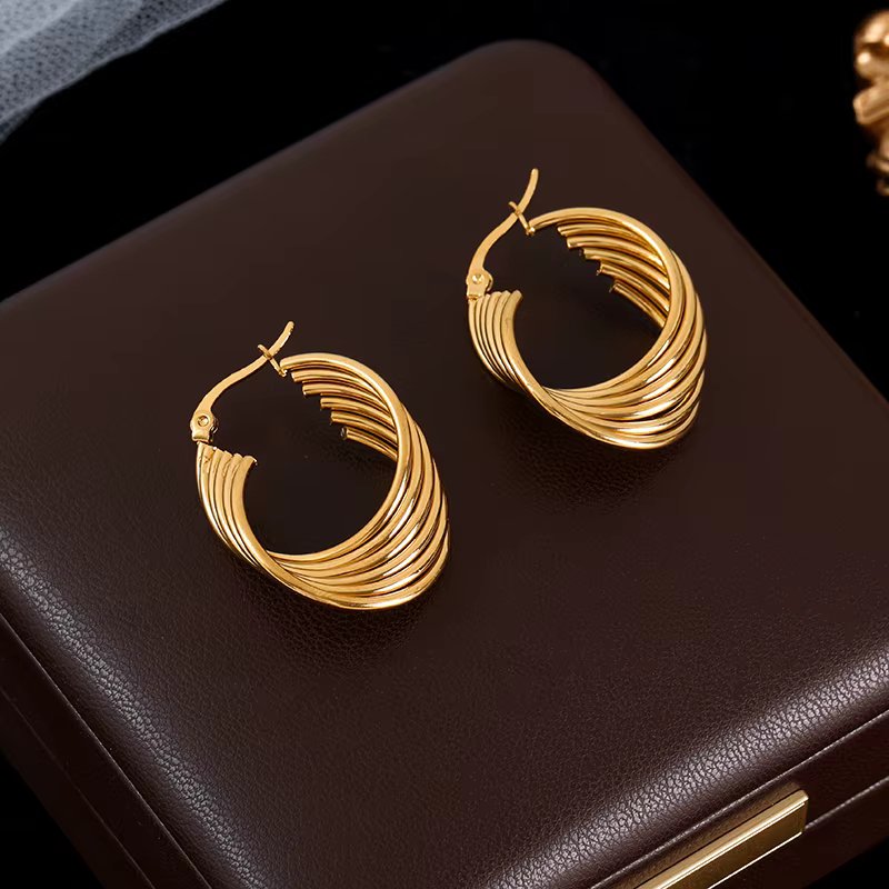 GANEMLY 316L Stainless Steel Pearl Geometric Round Hoop Earrings For Women Girl Fashion New Trendy Ear Buckle Jewelry Gift Party
