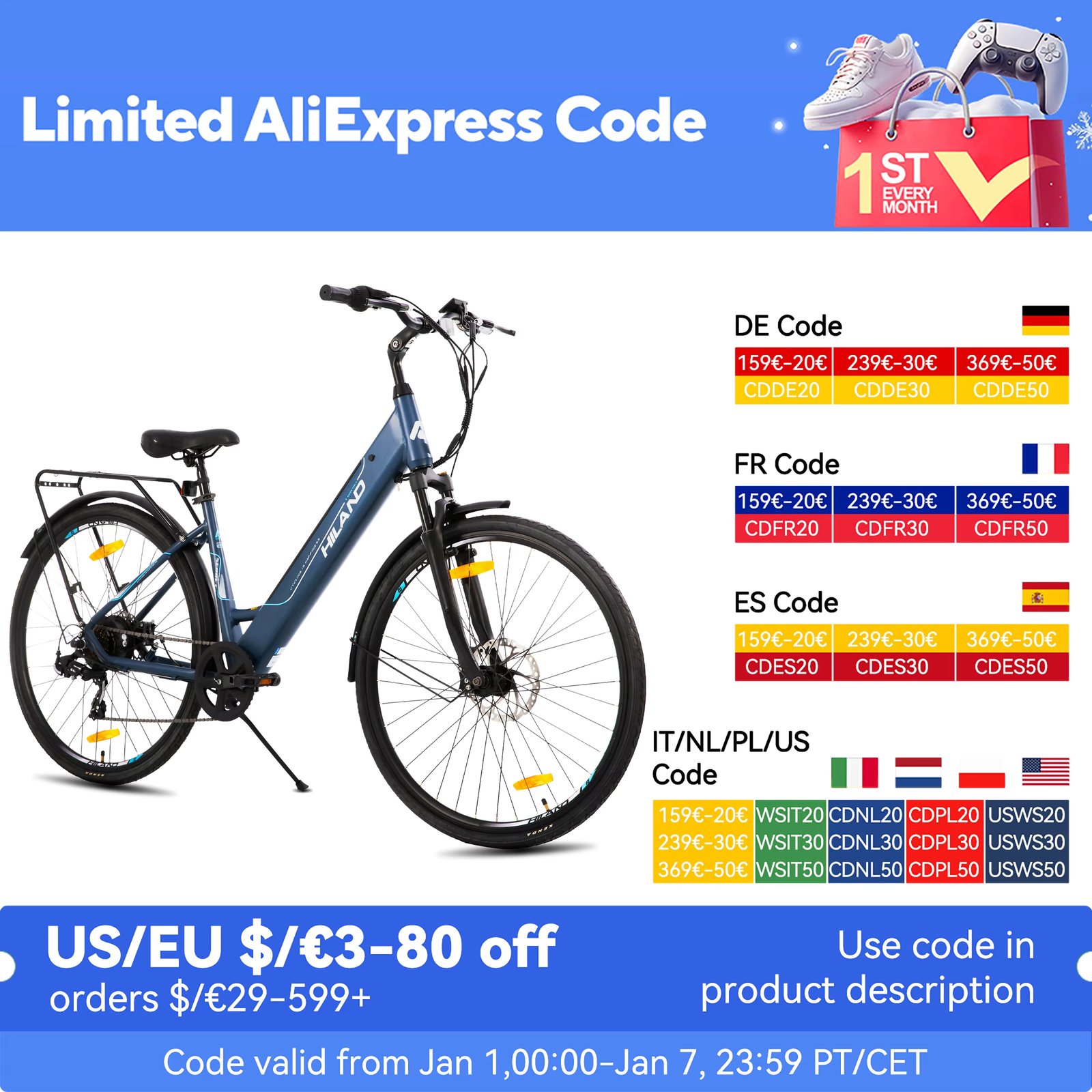 HILAND electric road bike, detachable lithium battery, commuting electric bike, Including shelves, 250W, with LCD display