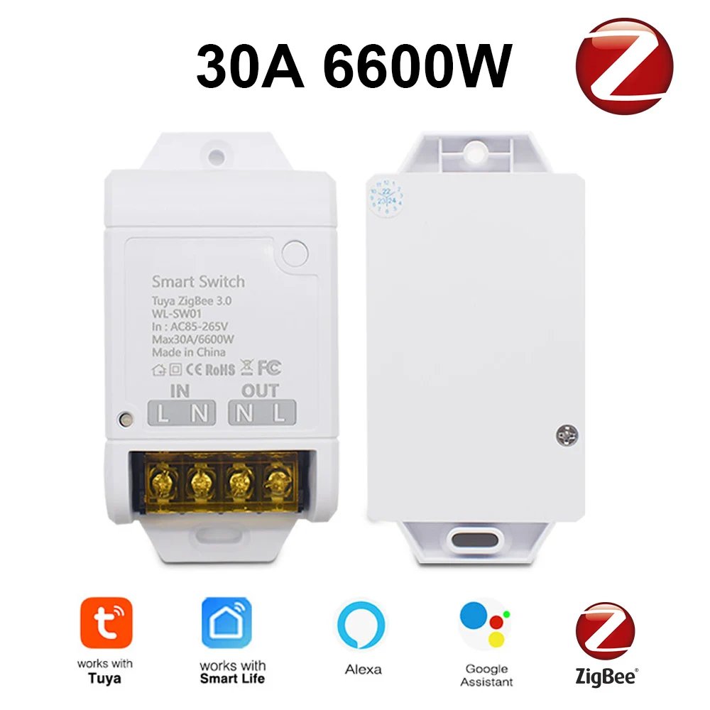 ZigBee 20A/30A 6000W Smart Circuit Breaker Switch Mouldle On/Off Controller Electrical for Household Appliances DIY Home Tuya