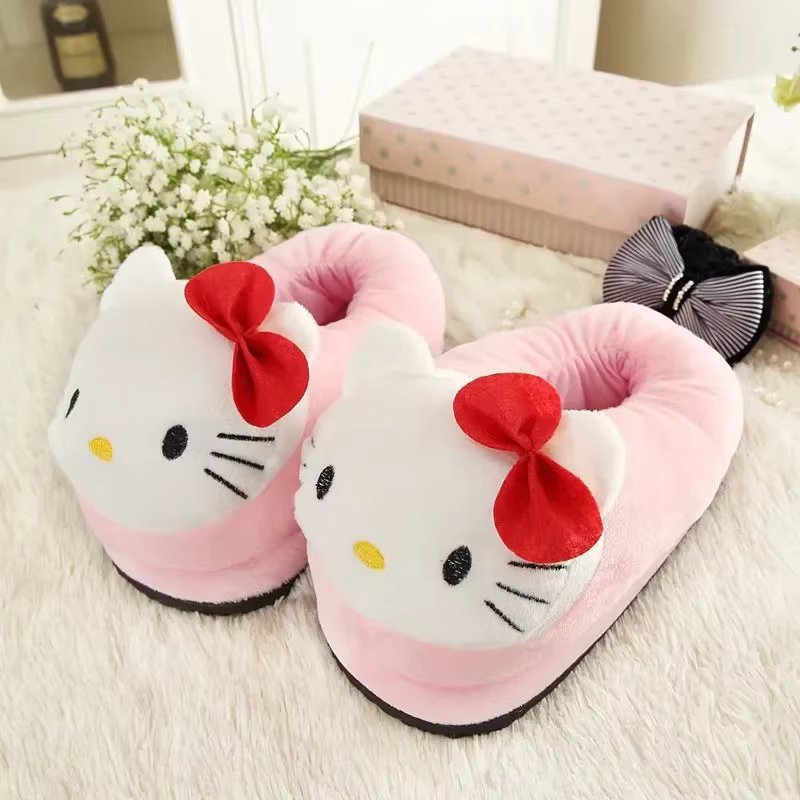 HelloKitty Cotton Warm Slipper Kawaii Anime Sanrio Winter Indoor Shoes Stuffed Doll Girl Women Plush Home Slipper Birthday Gift