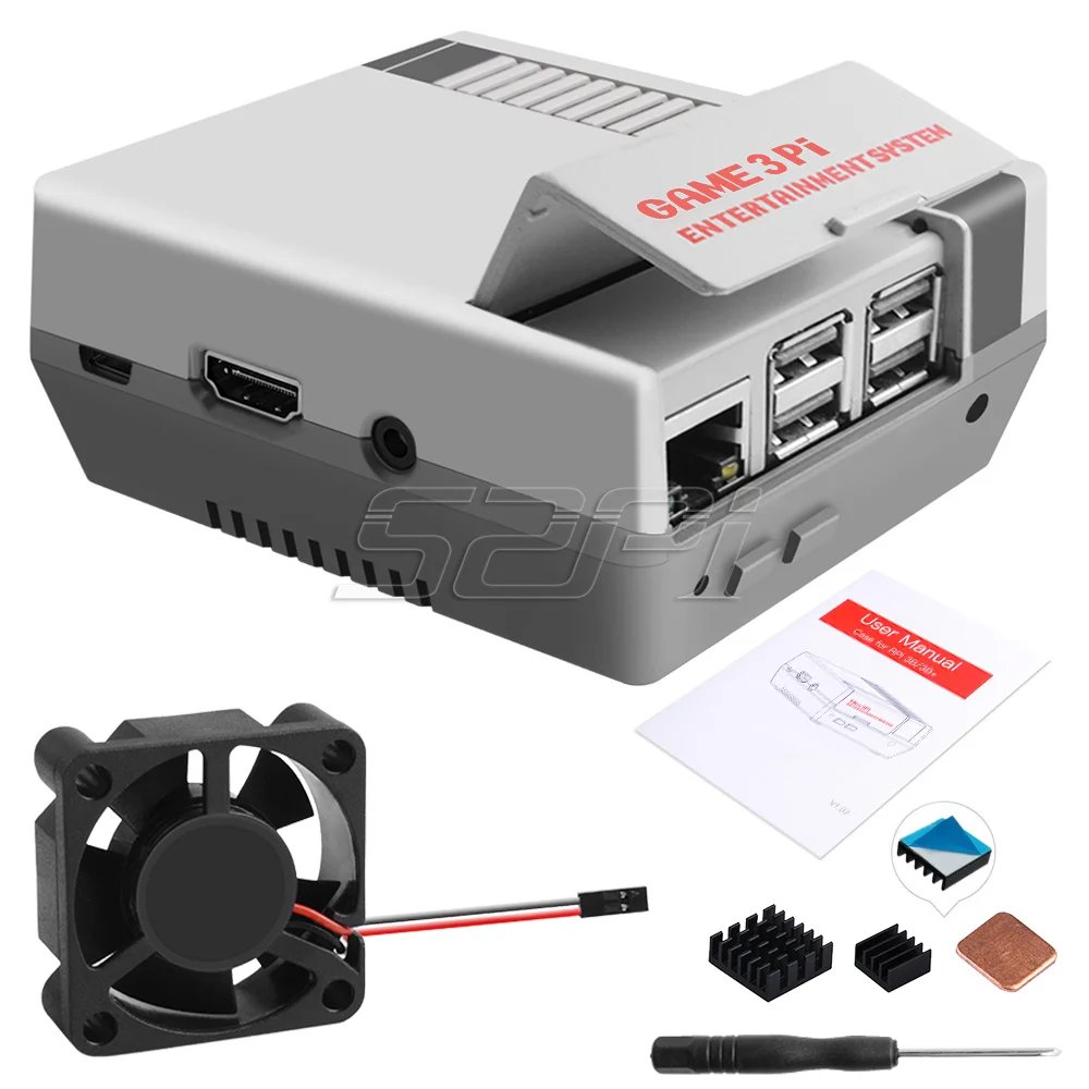 GeeekPi Game 3Pi/4Pi NES 3Pi/4Pi Style Case Kit ABS 3510 Functional Cooling Fan Heatsinks for Raspberry Pi 4 B or 3B+/3B/2B