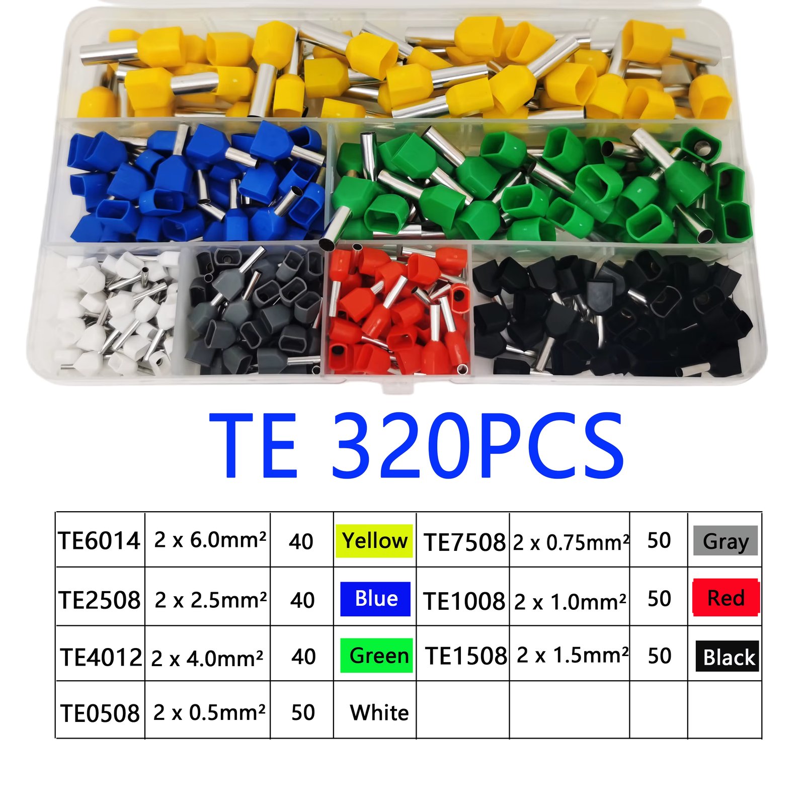 320/900PCS Boxed TE Tubular Double Wire Terminals， Insulated Electrical Wire Cord End Crimping Terminal Connector，