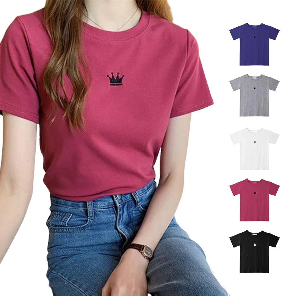 Glam Dia Women Mini-Cown-Bown Round Half-sleeved T-Shirt