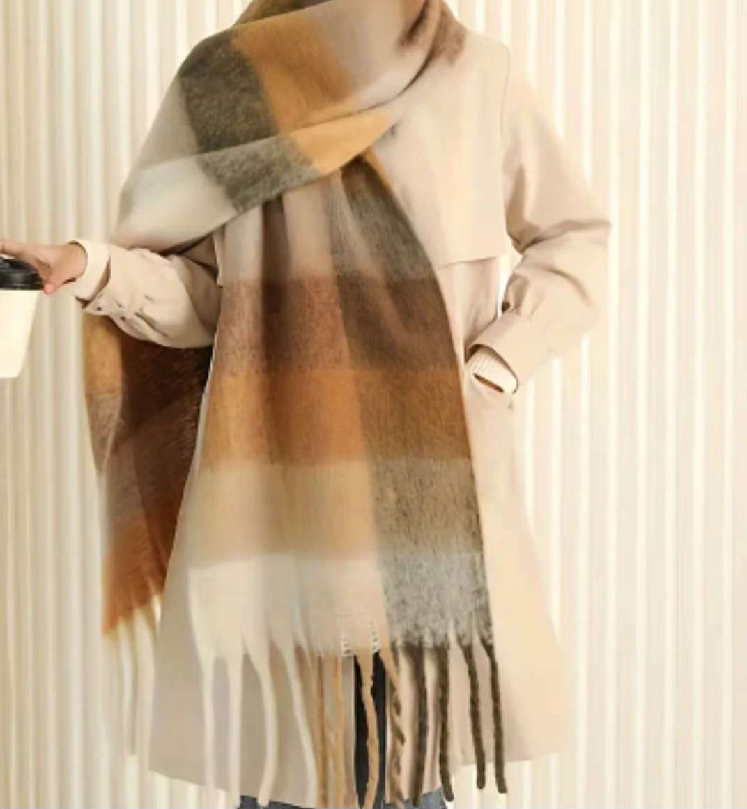 Personalized Warm Keeping Chunky Checked Wool Scarves, Soft And Smooth Head Wrap For Fashion, 5 Colors To Choose From For Women