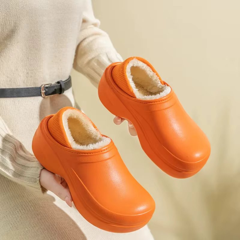 Eyriphy Winter Women Furry Slippers Cute Waterproof Outdoor Walk Slides Warm Fluffy Fuzzy Slippers Plush Indoor Home Cotton Shoe