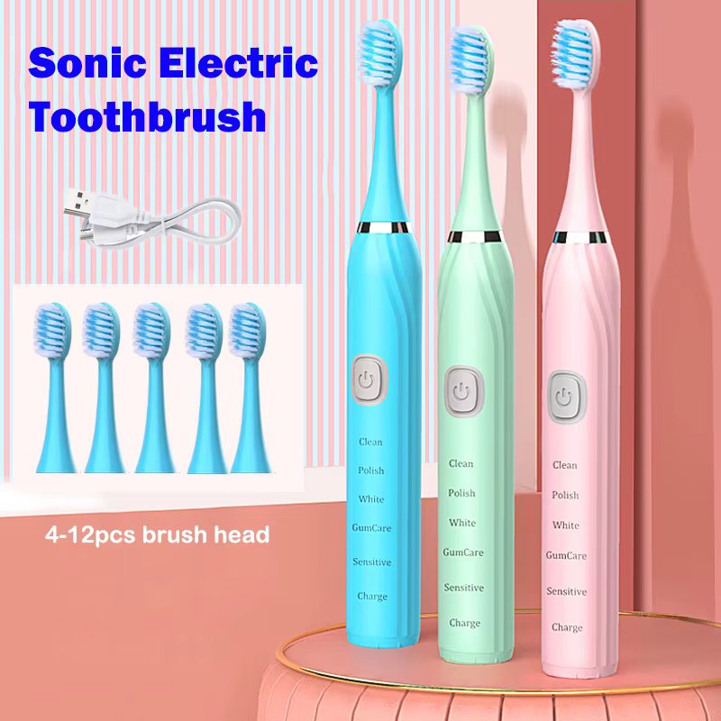 Sonic Electric Toothbrush 5 Mode USB Charger Timer Brush Rechargeable Deep Clean Tooth Brushes Replacement Heads Set For Adults