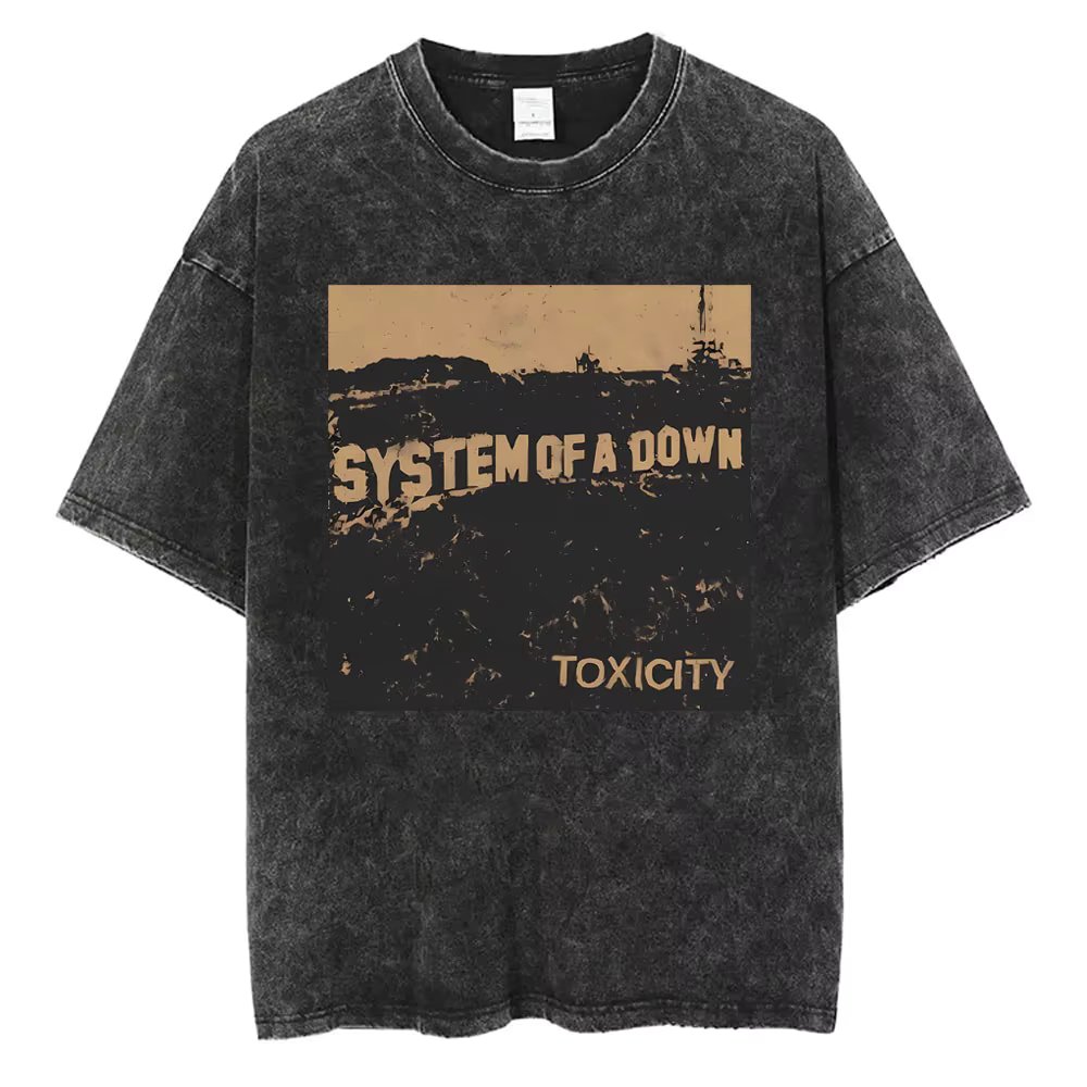 Washed Vintage System of A Down Toxicity Music Album Cover Tshirt Men Rock Oversized T Shirt 90s Alternative Metal Merch T-shirt