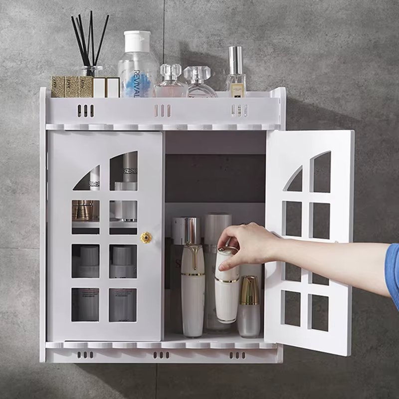 Wall Mounted Bathroom Cabinet, Toilet Storage Shelf, Cosmetic Storage Rack, Wood-Plastic Cupboard Wall Cabinet, Washroom Storage