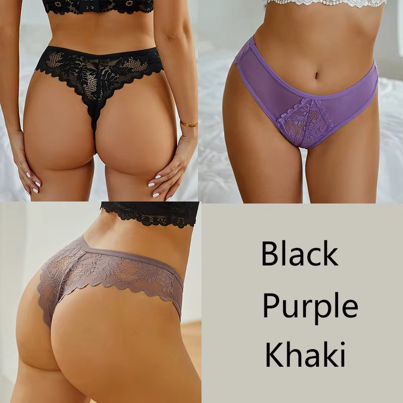 FINETOO 3Pcs/set Sexy Thongs Women Lace Floral Bikini Underpants S-XL Low-Rise G-string Underwear Ladies Thong Panties Lingerie