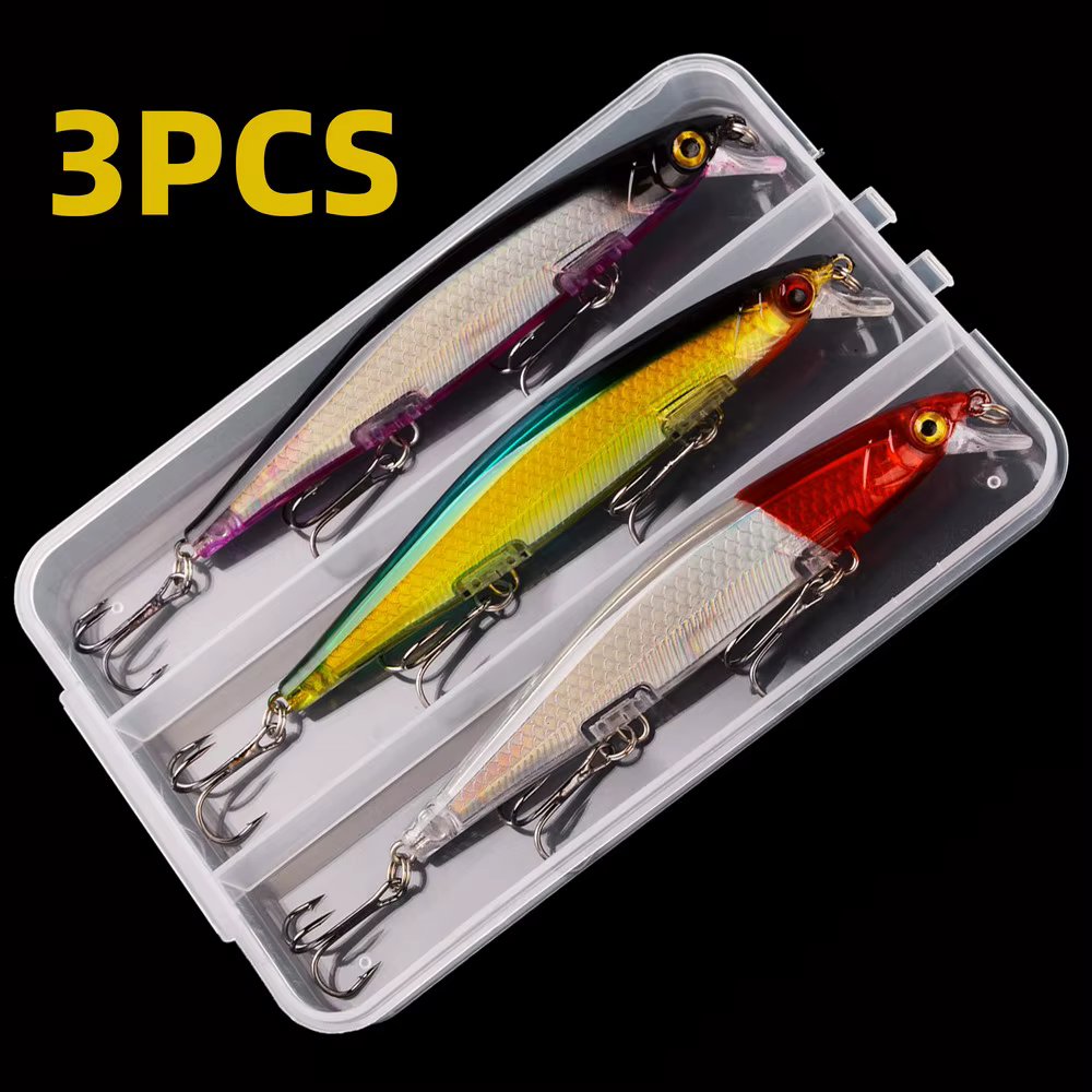 3Pcs Floating Wobbler Minnow Laser Fishing lure 11mm 12.6g Crankbait Artificial Hard Bait Bass Lure Plastic Fish Fishing Tackle
