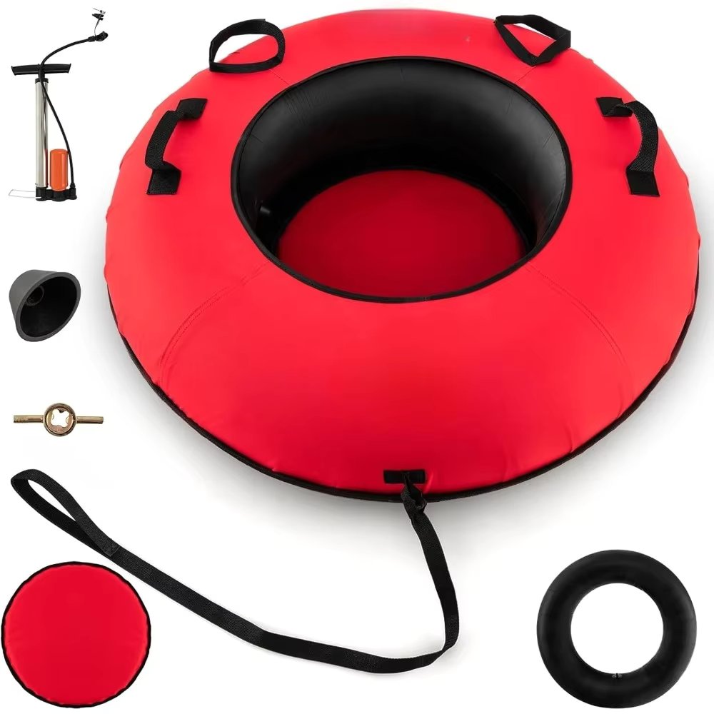 Heavy Duty Snow Tube for Sledding, 40” Inflatable Snow Sled with Canvas Cover, Commercial Grade, Cushioned Seat, Pump Toys
