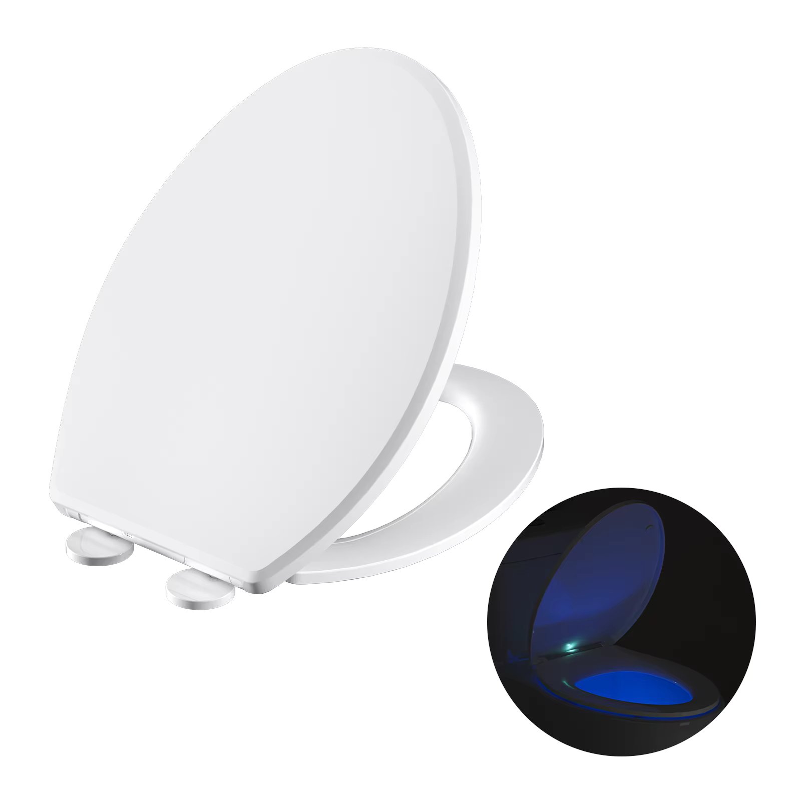 AQUATIZ Elongated Toilet seat with Buit-in Night Light,Oval Toilet Seat with Soft Slow Close,Oblong Toilet Seat Plastic Replacem