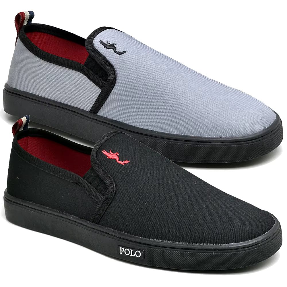 Kit with 2 Pairing Men's Slip on Black and Grey Style with Numbering 37 to 46 Special