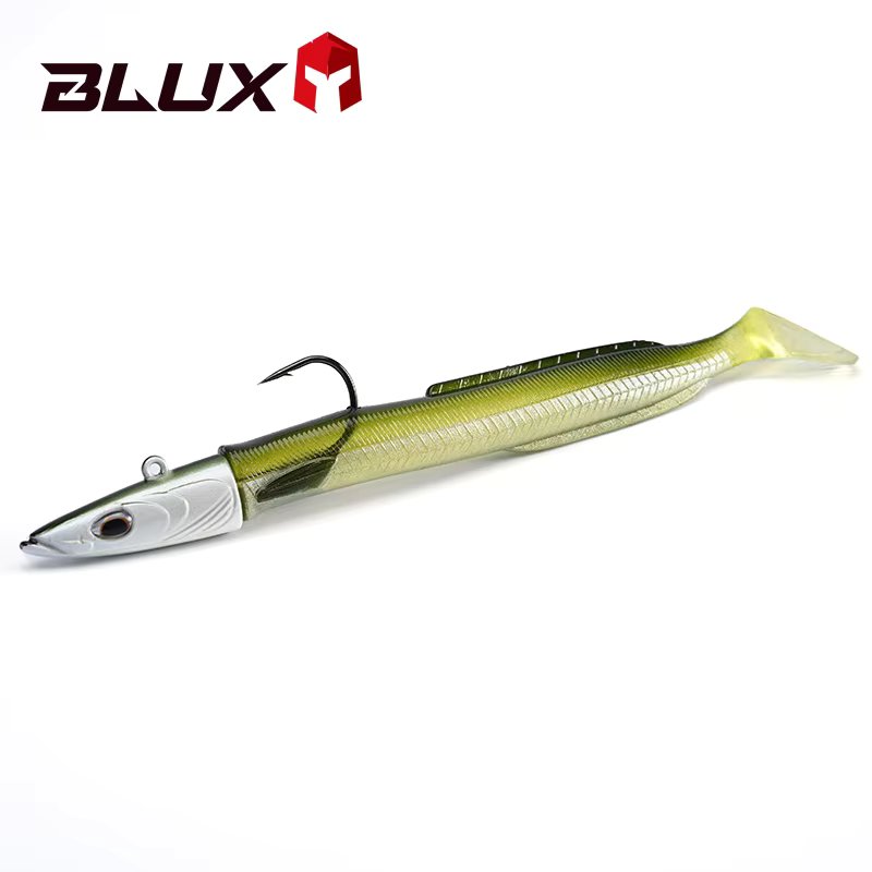 BLUX Happy Sandeel 13cm 27g Soft Live Eel Fishing Lure Paddle Tail Jig Head Hook Vinyls Vibration Artificial Bait Saltwater Gear