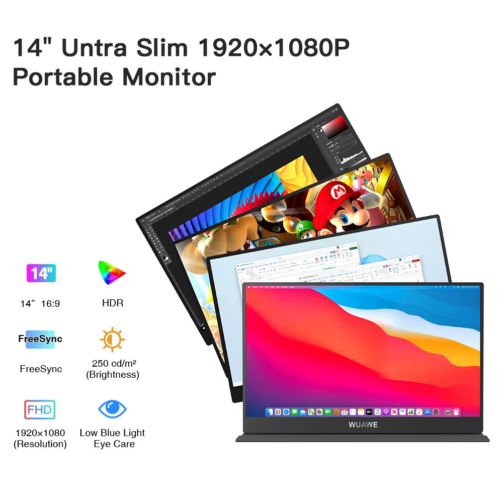 Hot sale 14" Portable Monitor, 1080P 72% NTSC 100% sRGB USB C HDMI Travel Monitor for Laptop, External Second Computer Monitor