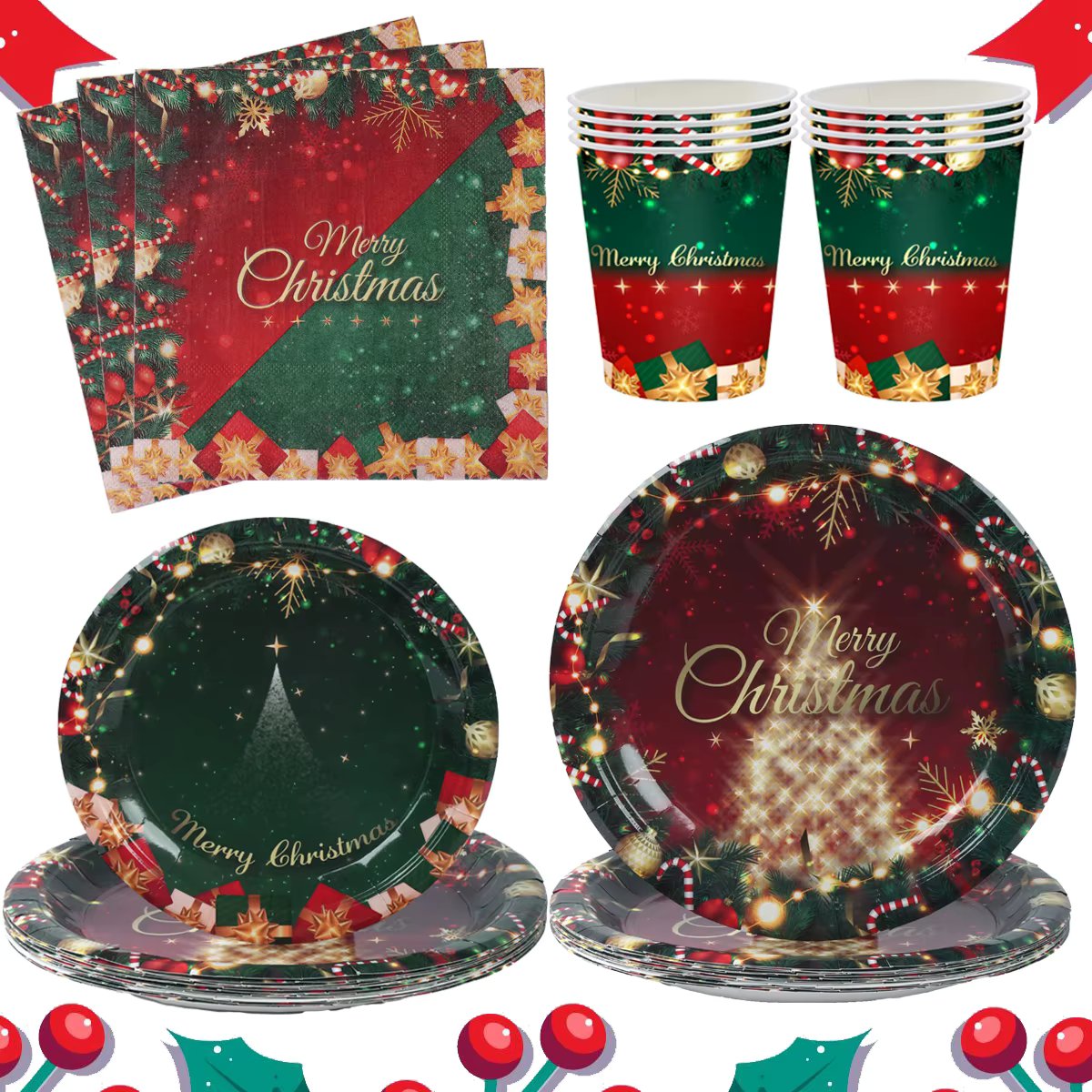 Merry Christmas Party Disposable Tableware Plates Cup Christmas Decoration For Home 2023 Xmas Party Supplies Navidad New Year
