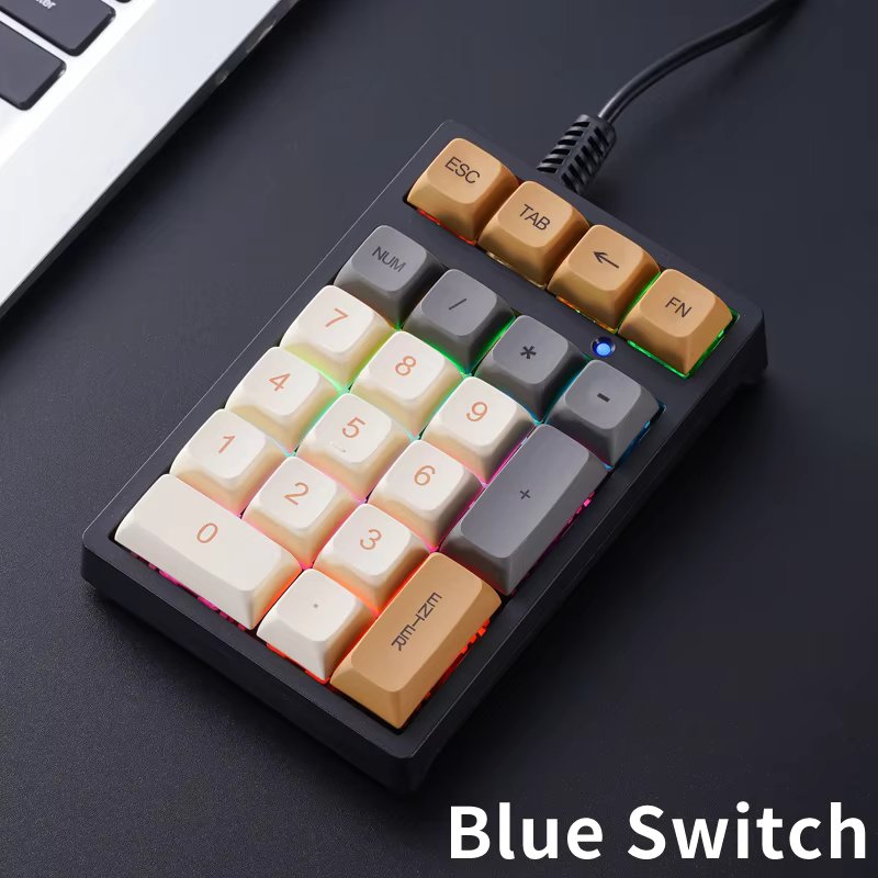 APAYADO T21 Number Keyboard 21Key Wired Mechanical Number Keyboard,MultiColor Lights for Treasury / Accounting / Finance