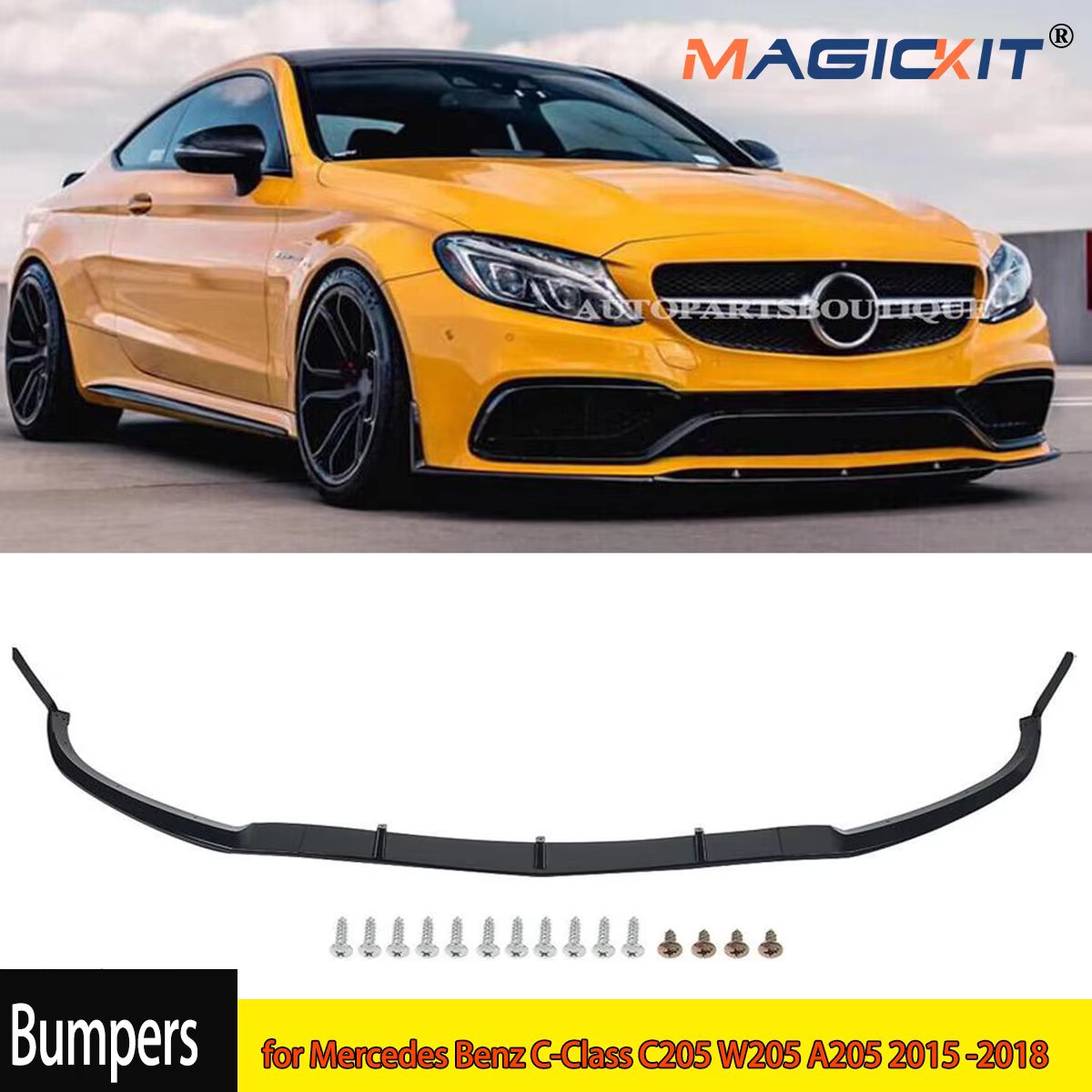 Front Bumper Lip for Mercedes Benz C Class W205 C205 A205 ED1 Style Splitter Trim Car Front Bumper Spoiler Lip Gloss Black