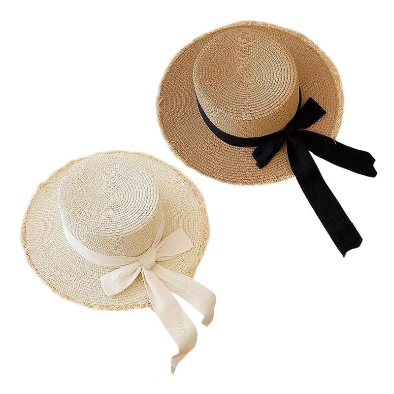 Straw Beach Hat Women Wide Brim Ribbon Bow Straw Panama Hat Fashion Summer Beach Sun Hat Bowknot Breathable Straw Hat For Women