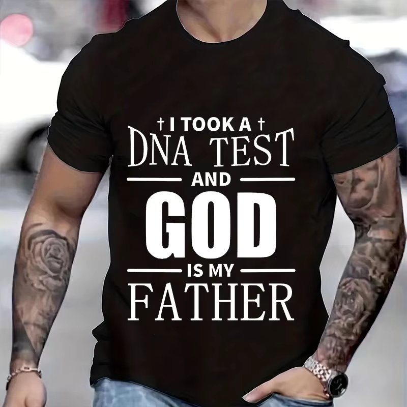 Religious Christian T-Shirt for Men Took A Dna Test and God Is My Father Print Men's Tshirts Christian Cross Jesus Tee Clothes