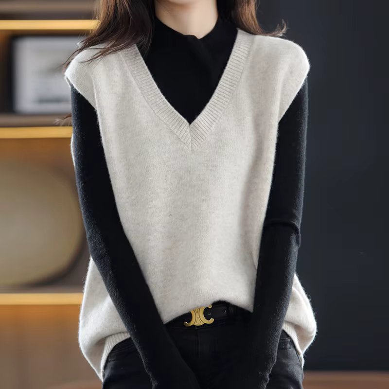 Autumn and Winter Kit Best Vest Women's Laid V-Neck Pullover sleesleeve Sweaters VT0351