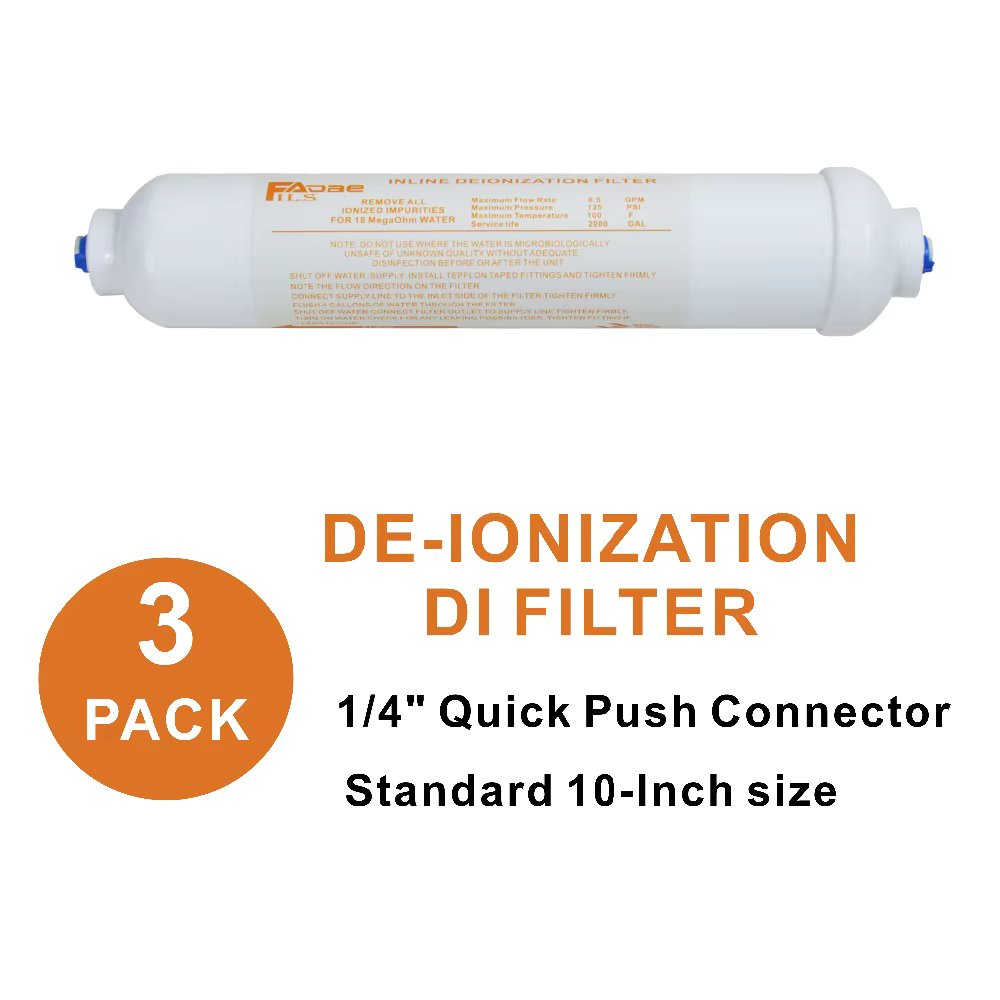 Reverse Osmosis System RO Replacement 2" x 10-Inch Inline DI Water Filter Deionization mixed bed resin cartridge - 3 Pack