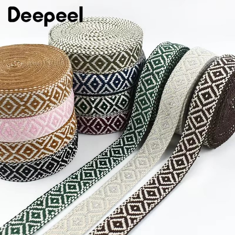 2/5/10M 25mm Ethnic Cotton Webbing 1.5mm Thick Jacquard Lace Ribbon for Bag Strap Belt Garment Shoes Sewing Tape DIY Accessories