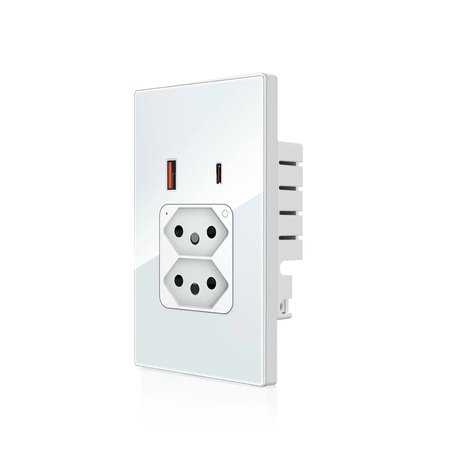 Shawader Tuya Brazil Plug 20A Slot WIFI Wall Socket USB Type-C PD 30W Smart Outlet Glass Panel Voice Remote by Google Home Alexa