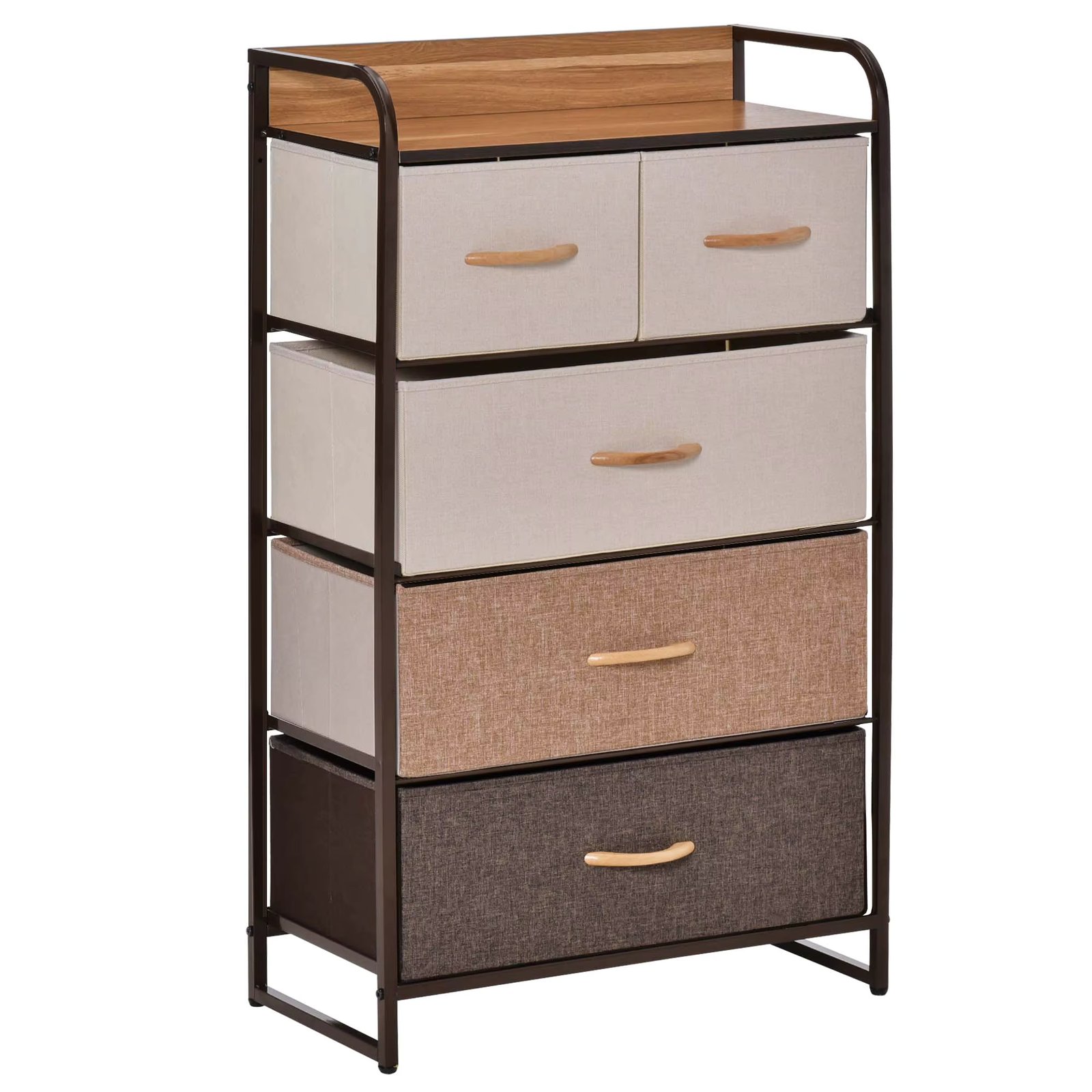 HOMCOM Comfortable Fabric with 5 Drawers Removable and Folding Raised Base Storage Cabinet for Bedroom Living Room 58x29x99cm
