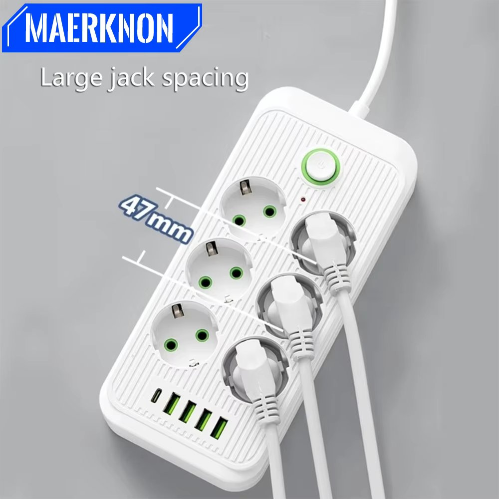 2M EU Plug AC Outlets Multitap Socket Extension Cord Electrical Power Strip With USB Type C Charging Network Filter Adapter