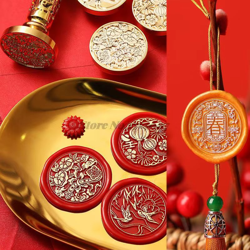 2023 Lunar New Year Stamp Sealing Seal Wax Fu Chun Chinese Traditional Elements Scrapbooking For Envelope Wedding Party