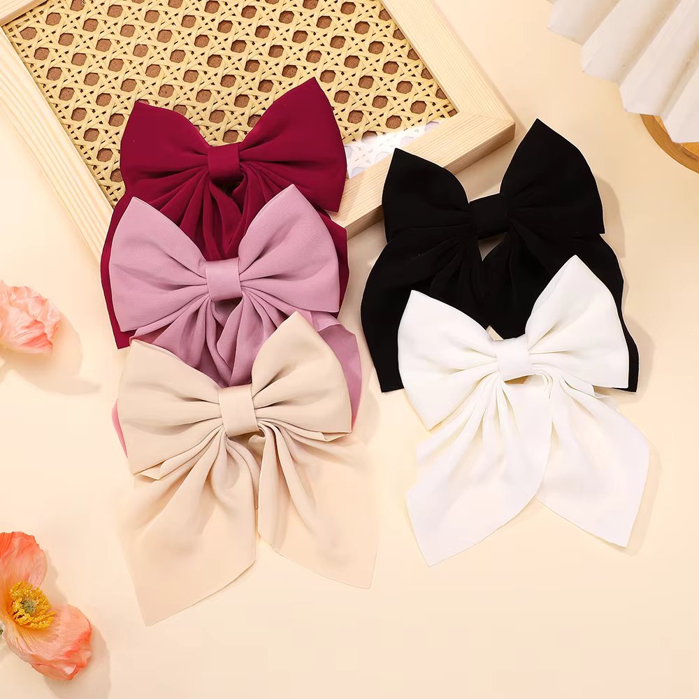New Sweet Bow Hairpins Solid Color Bowknot Hair Clips For Girls Satin Butterfly Barrettes Duckbill Clip Kids Hair Accessories