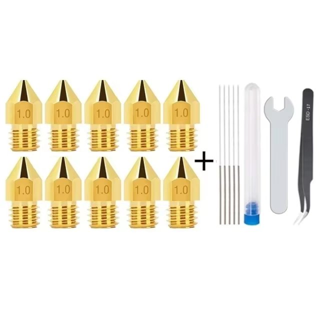10PCS 3D Printer MK8 Brass Nozzles 0.2/0.3/0.4/0.6/0.8/1.0mm Ender 3 Extruder Stainless Steel Nozzles for Creality 3D Printers
