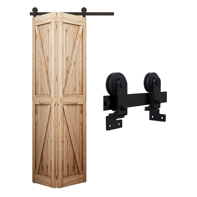TSMST 3.3-4FT Double Fold for Sliding Doors Hardware Kit for Unidirectional Barn Doors Black Sliding Door Kit T-shaped, no door