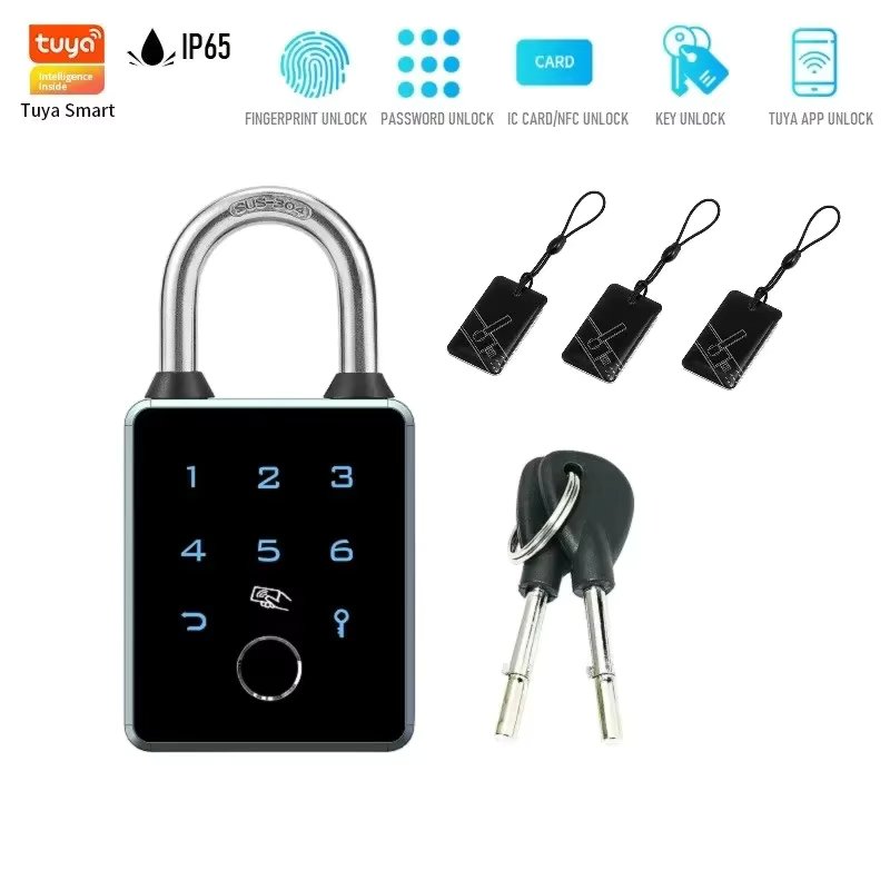 IP65 Waterproof Tuya Smart Door Lock Padlock Biometric Fingerprint Password Lock APP NFC Key Unlock  Anti Theft Electronic Lock