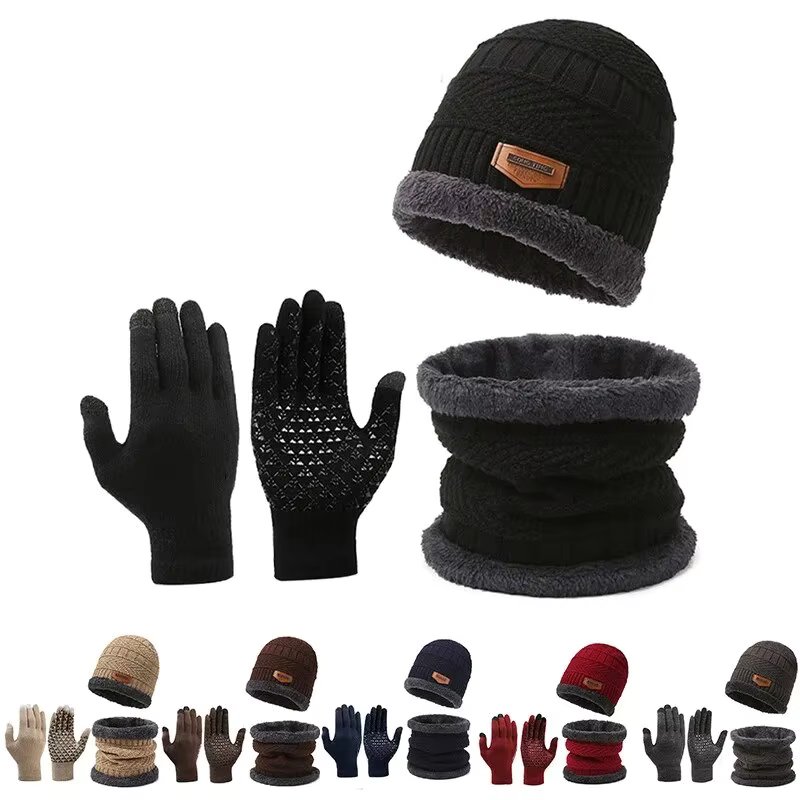 Men's windproof hat, outdoor winter scarf, gloves, three-piece neckline, one plus cashmere insulated knit hat Official Website