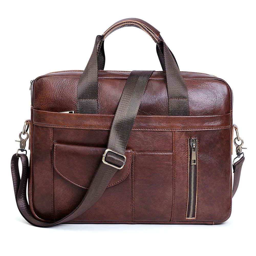 JOYIR Genuine Leather Laptop Briefcase for Men Retro Travel Messenger Bags 15.6 Inch High Capacity Computer Shoulder Bag