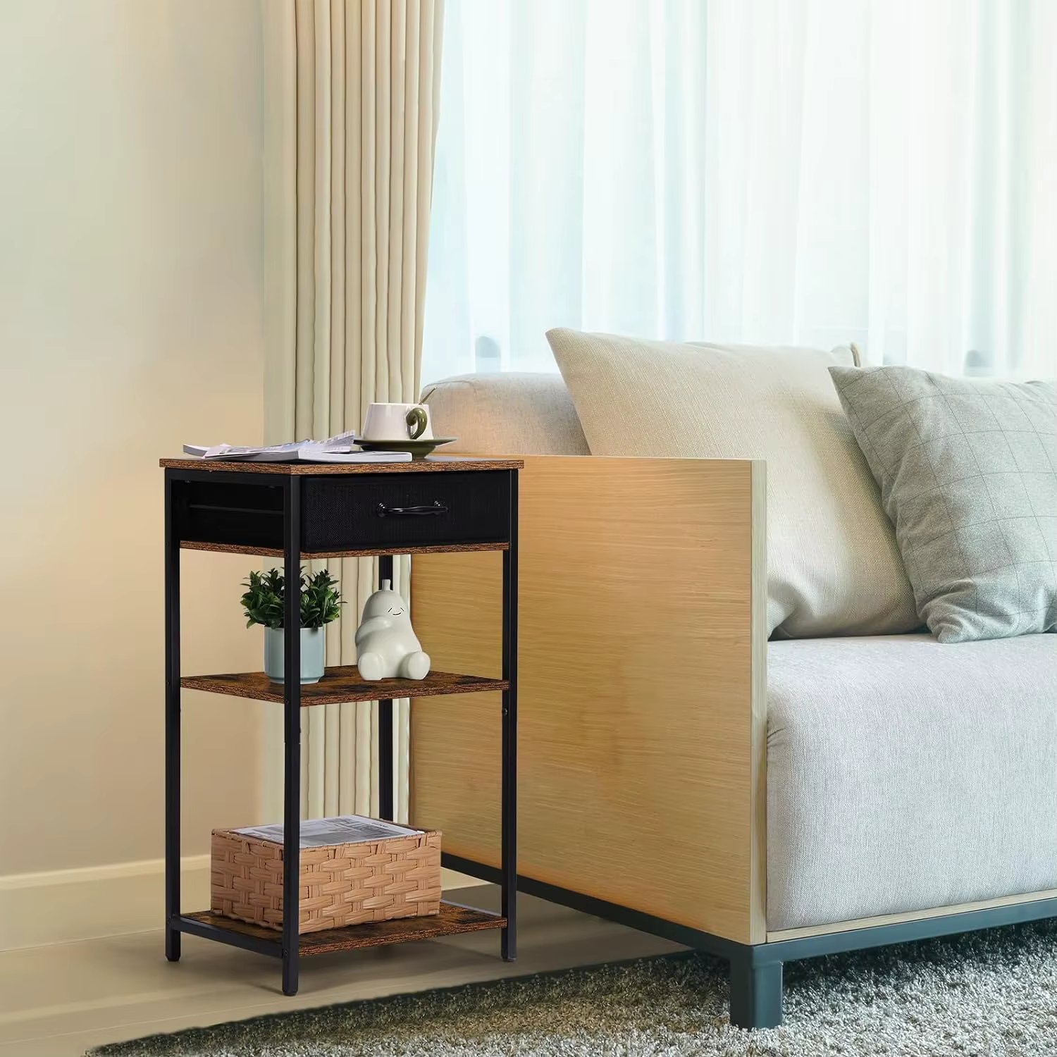 Printer Stand White Printer Rack with Storage Printer Table 3 Tier Printer Shelf Wood Book Organizer Holder
