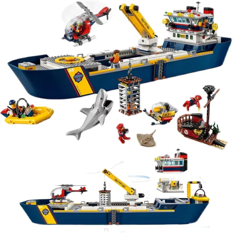 IN STOCK 60266 Marine Research Vessel Building Block Bricks Urban Ocean Reconnaissance Ship Model Toys For Kids Birthday Gifts