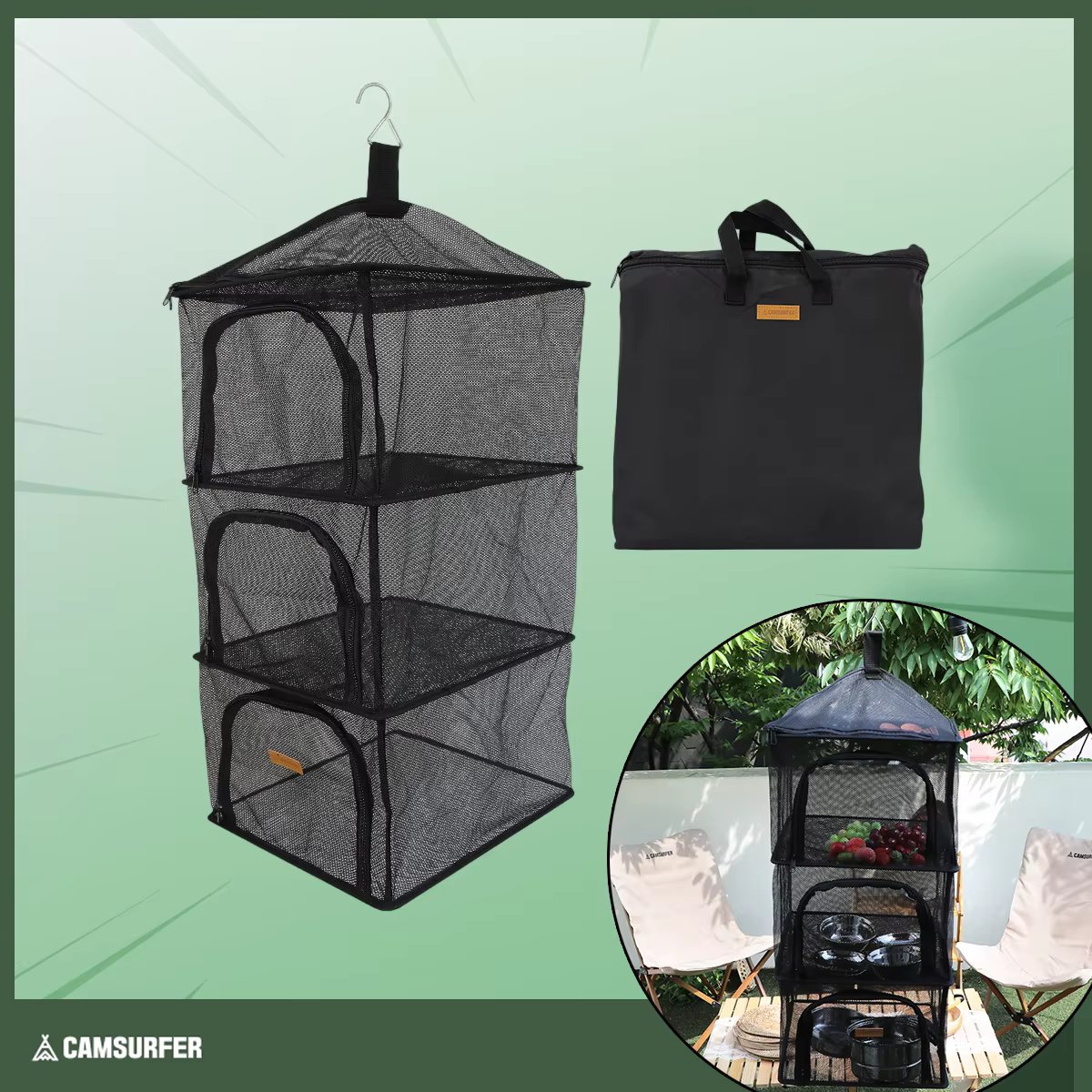 Cam Surfer All-purpose Outdoor Hanging Dishwasher Drying MENS + PUS Set for net bag Camping supplies