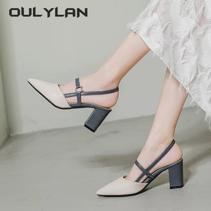 Oulylan New Pointed Thick Heel High Heels Party Shoes Luxury Baotou Fashion High Setting Sandals Summer Women Sandals