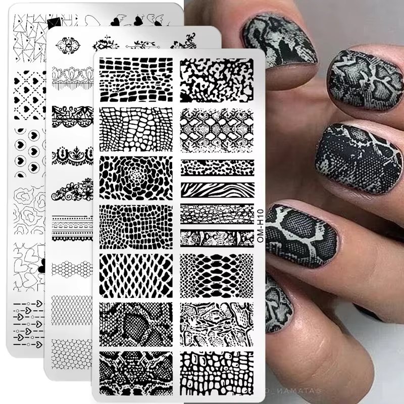 Snake Leopard Nail Stamping Plates English Letter Love Heart Leaves Flowers Design Printing Plates Nails Art Stencil Stamp Tools