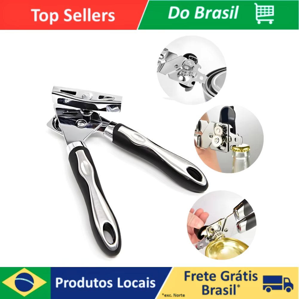Abridor De Latas E Garrafas 3 Em 1 Aço Inox Profissional Para Cozinha