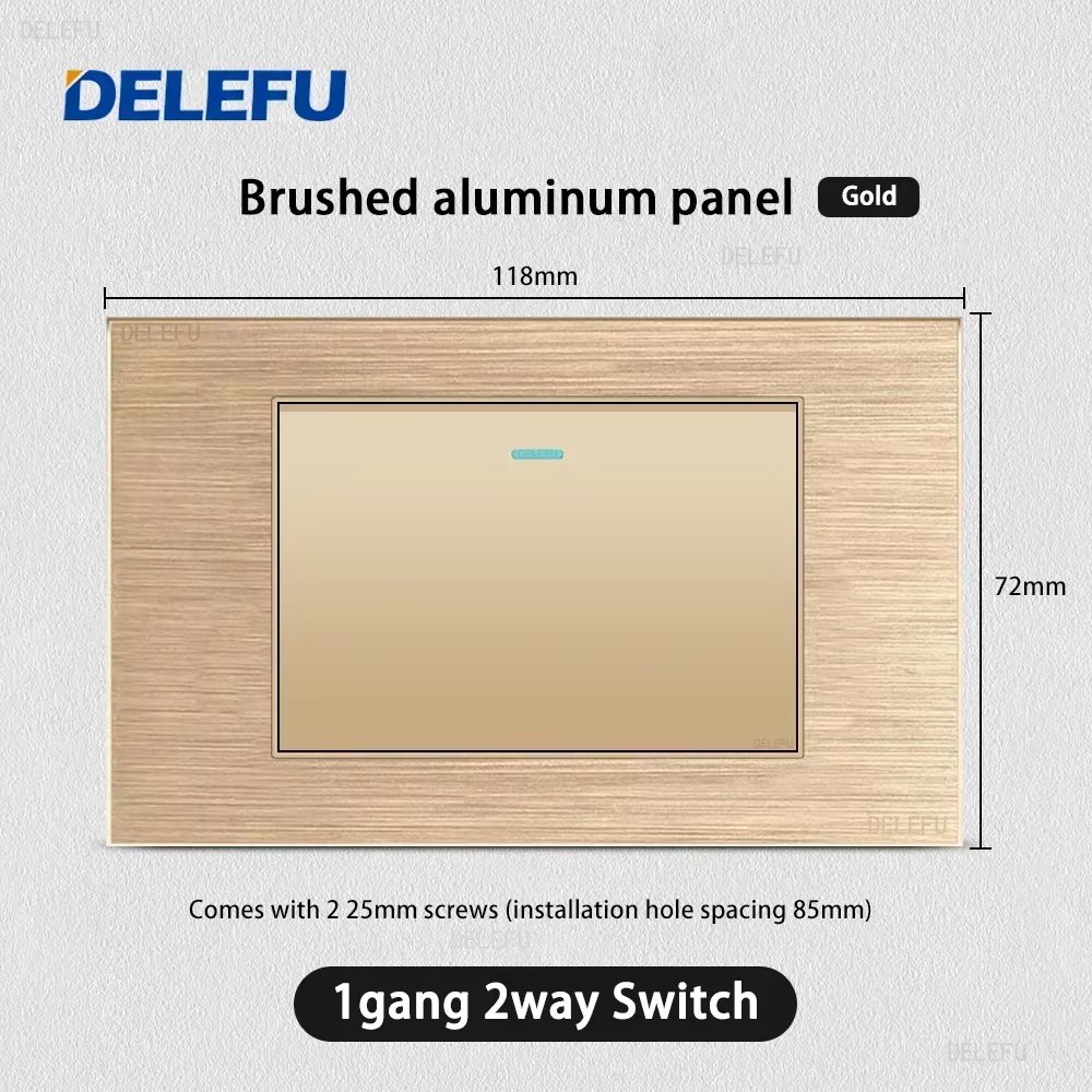 DELEFU Gold Brushed Aluminum Panel Israel Standard USB Type C Fast Charging Wall Socket Light Switch Satellite TV CAT5 CAT6