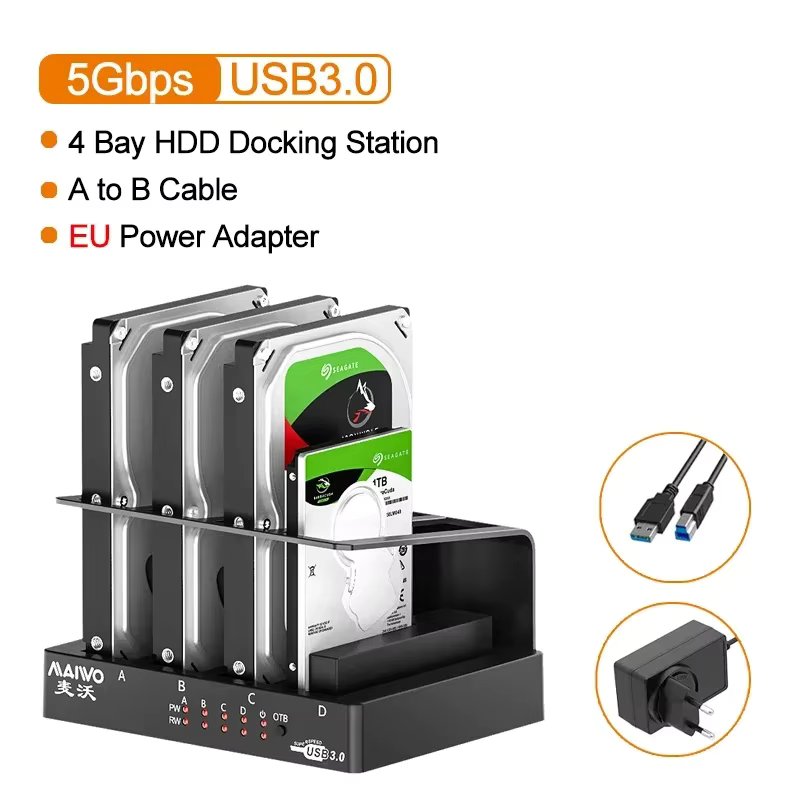 MAIWO 4 Bay Hard Drive Enclosure Sata to USB 3.0 External Multi-Bay 2.5& 3.5 Inch HDD SDD Docking Station Hard Disk Box For Pc