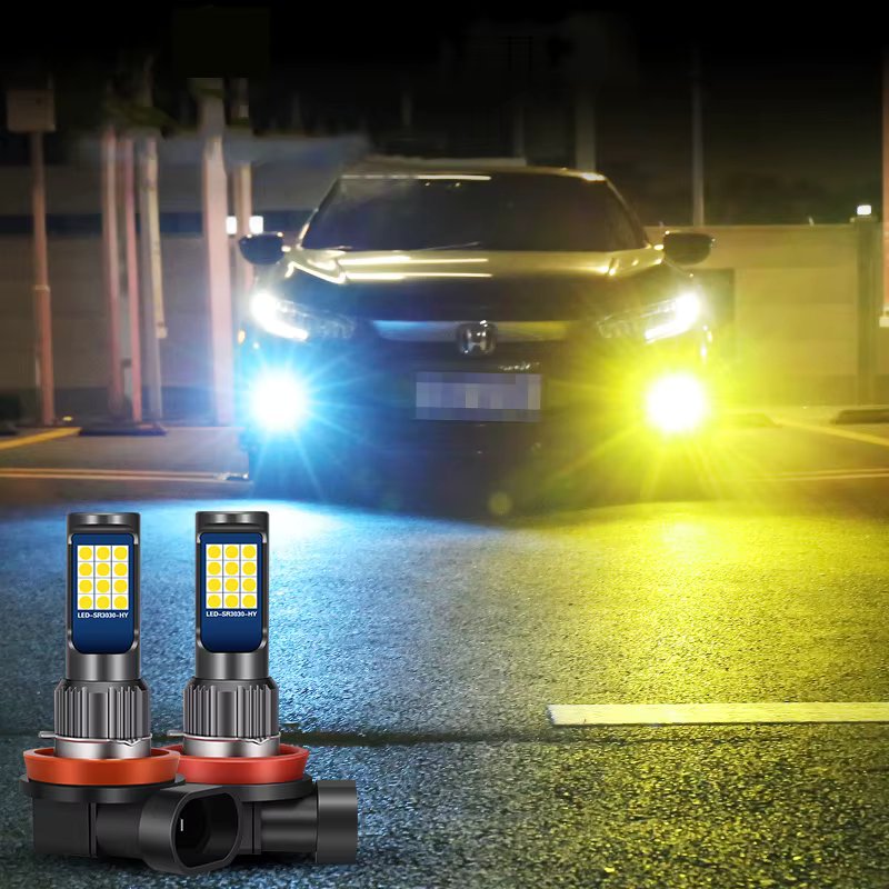 2Pcs H8 H11 led fog light dual color hb4 hb3 3030 24SMD H16 fog lamps H3 H4 H7 LED BULBS 880 881 H27 FOG LAMP PSX24W PSX26W BULB
